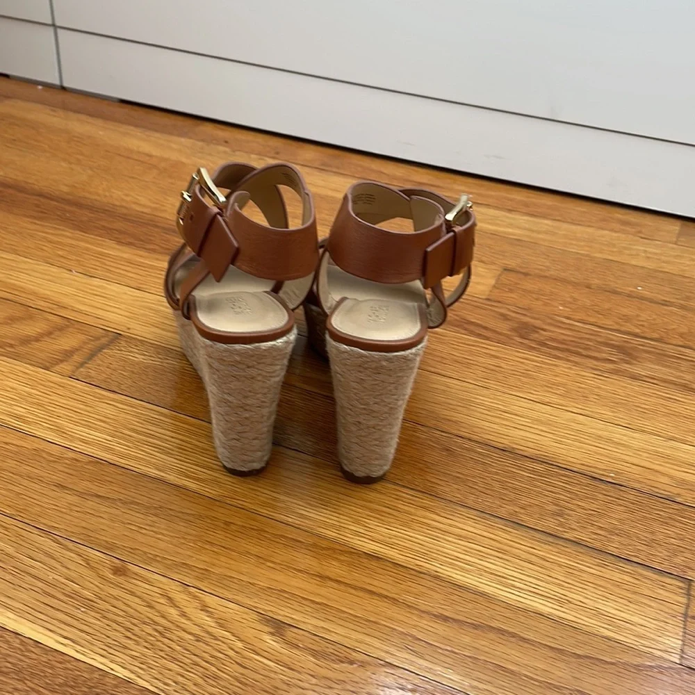 Michael Kors Brown Leather Crisscross Wedge Sandals size 7.5